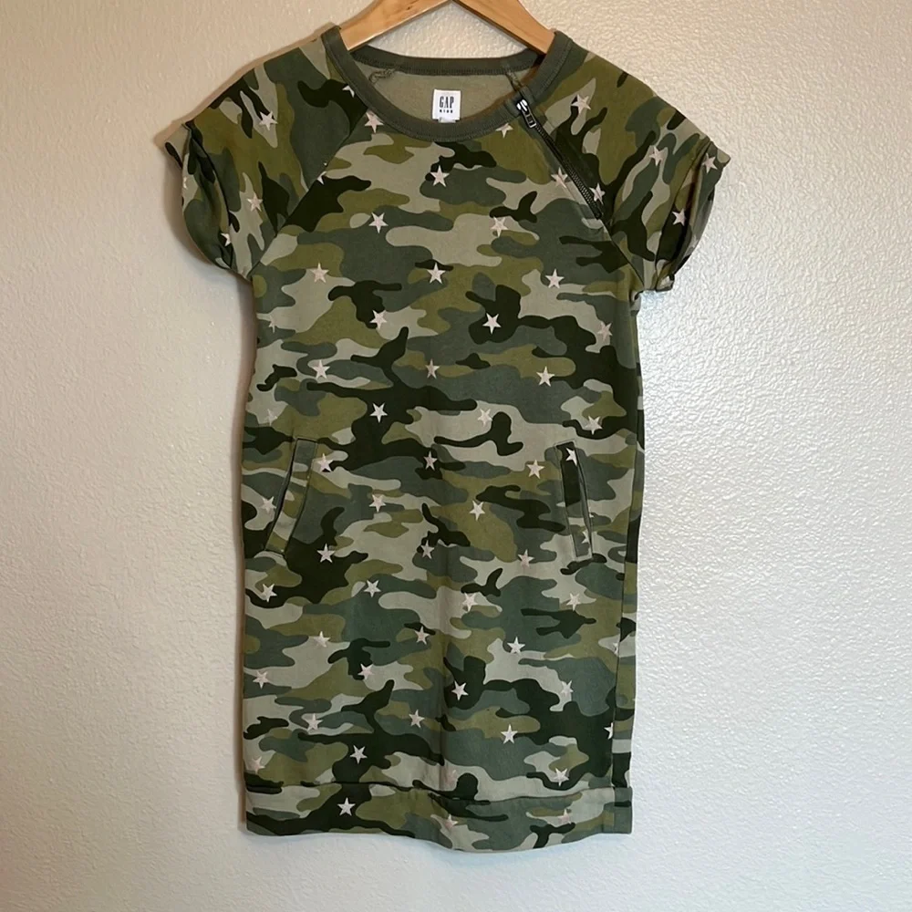 Gap Kids Short Sleeve Green Camo Cotton Dress